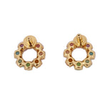 Gold-tone round hoop earrings with multicolor stones and visible screwback post