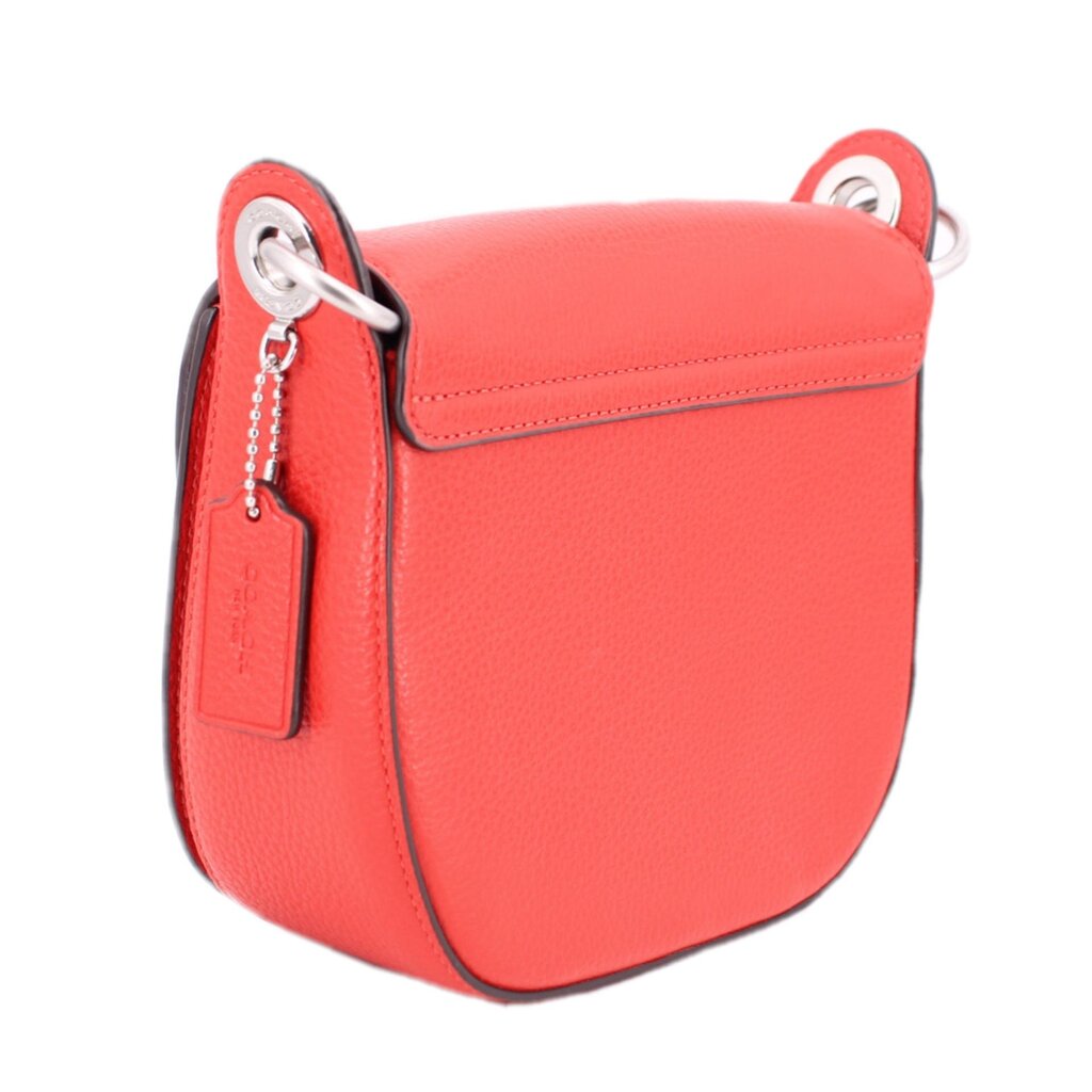 Red leather crossbody bag with side zipper panel and silver key ring hardware