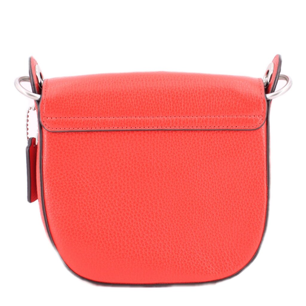 Red leather crossbody bag with front flap and silver-toned hardware loops