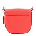 Red leather crossbody bag with front flap and silver-toned hardware loops