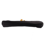 Black satin shoulder bag strap with stitched edge and gold kisslock top hardware