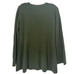 Dark green cashmere rib-knit top with a round neck and long sleeves, back view