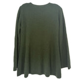 Dark green cashmere rib-knit top with a round neck and long sleeves, back view