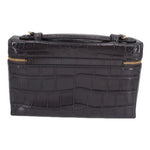 CHANEL vanity crossbody bag with top handle, gold zipper, dark crocodile-textured leather