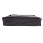 CHANEL vanity crossbody bag top view, dark crocodile-textured leather and gold zipper
