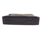 CHANEL vanity crossbody bag top view, dark crocodile-textured leather and gold zipper