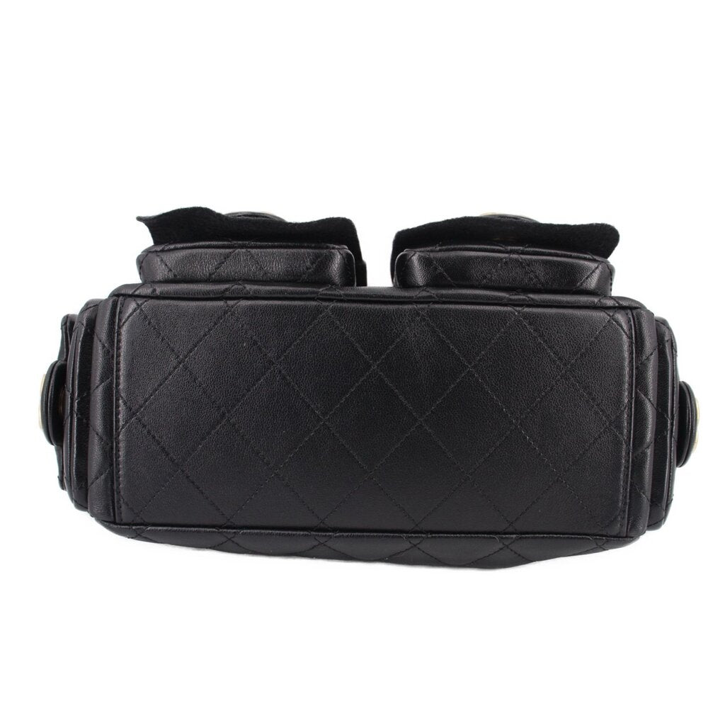 Black quilted leather hobo bag base with pocket flap details