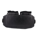 Black quilted leather hobo bag base with pocket flap details