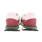 Sneakers with 'new balance' heel branding, pink tabs, maroon and green accents