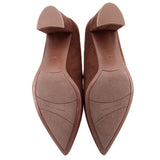 MARC FISHER suede heels, brown interior view with insole text on footbed