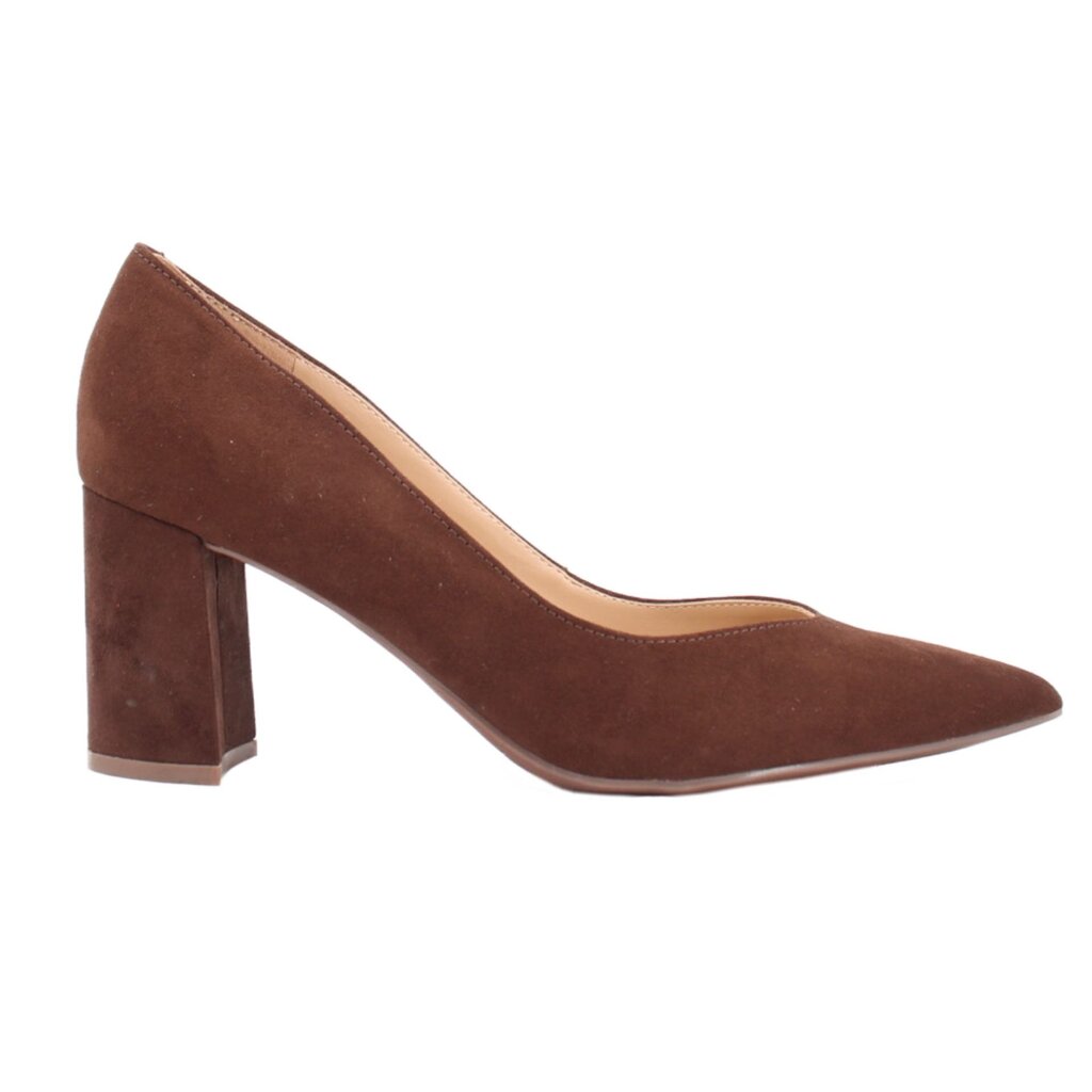 MARC FISHER suede pumps, brown pointed toe and square mid heel