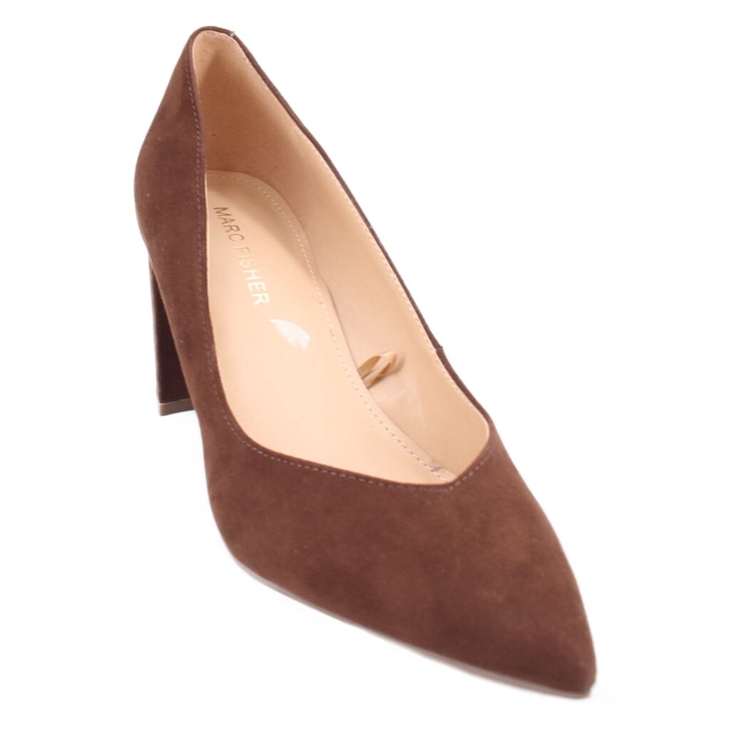 MARC FISHER suede heels, brown pointed toe with mid block heel
