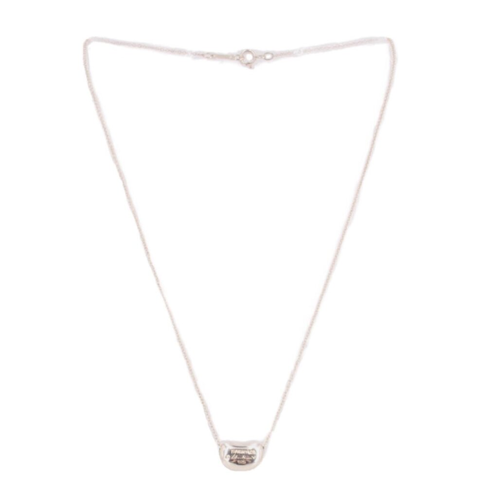 Sterling silver bean pendant necklace with small pave stone detail