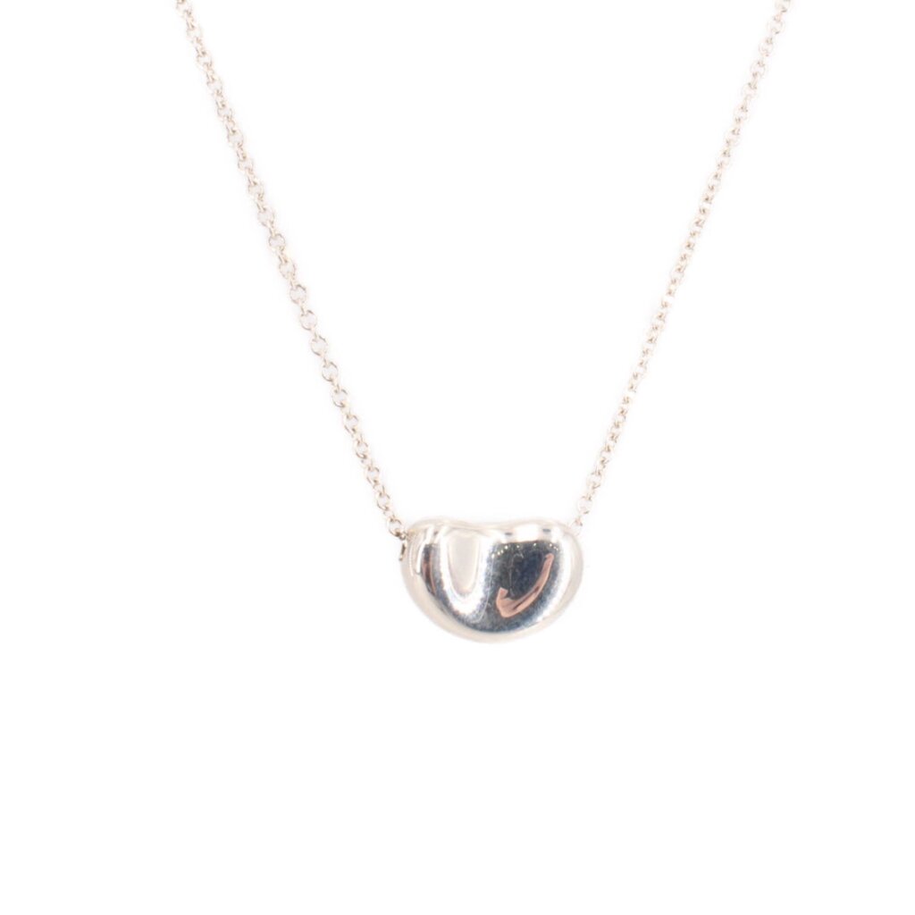 Sterling silver bean pendant necklace with glossy curved bean center