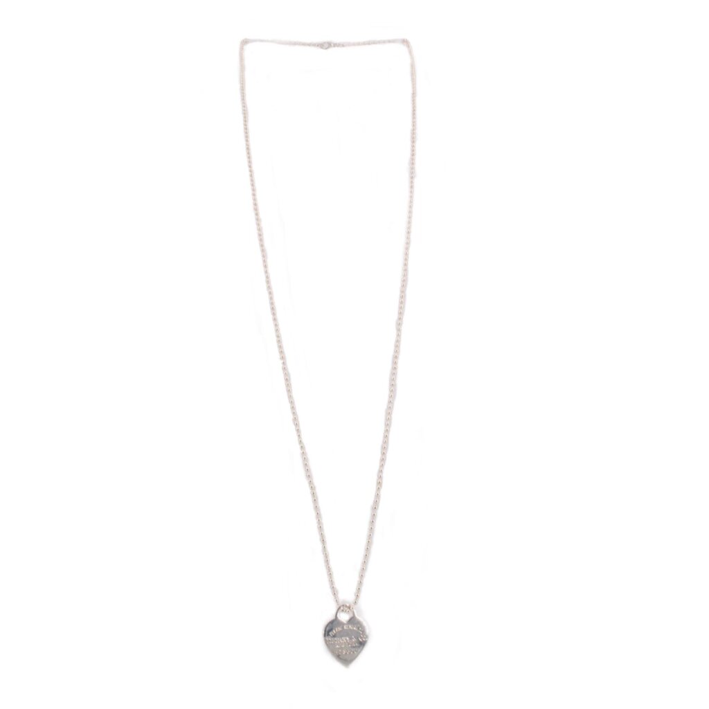 Sterling silver long ball-chain necklace with heart tag pendant