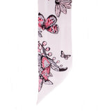 Silk scarf folded corner with rose and gray butterfly floral pattern