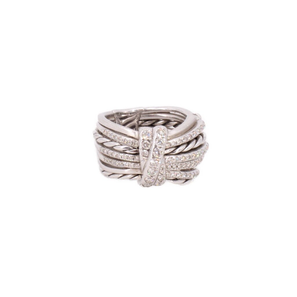 David Yurman Angelika sterling silver diamond ring with braided band and pavé details