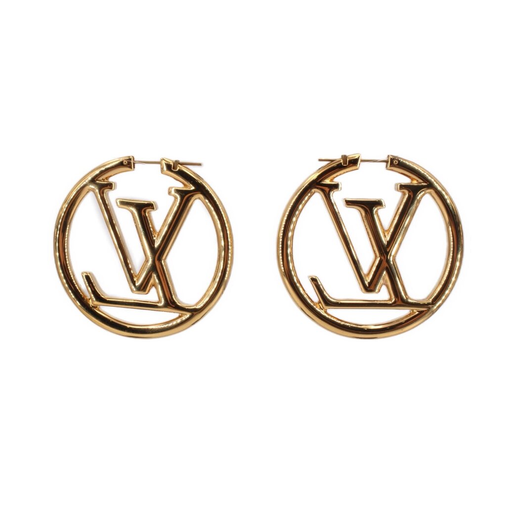 Gold-tone LOUIS VUITTON LV monogram hoop earrings, round hoop with inner LV detail