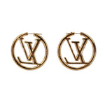 Gold-tone LOUIS VUITTON LV monogram hoop earrings, round hoop with inner LV detail