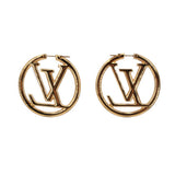 Gold-tone LOUIS VUITTON LV monogram hoop earrings, round hoop with inner LV detail