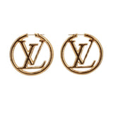 Gold-tone LOUIS VUITTON LV monogram hoop earrings, circular with post backs