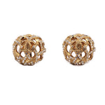 CHANEL clip-on earrings, gold-tone round filigree with clear crystal accents
