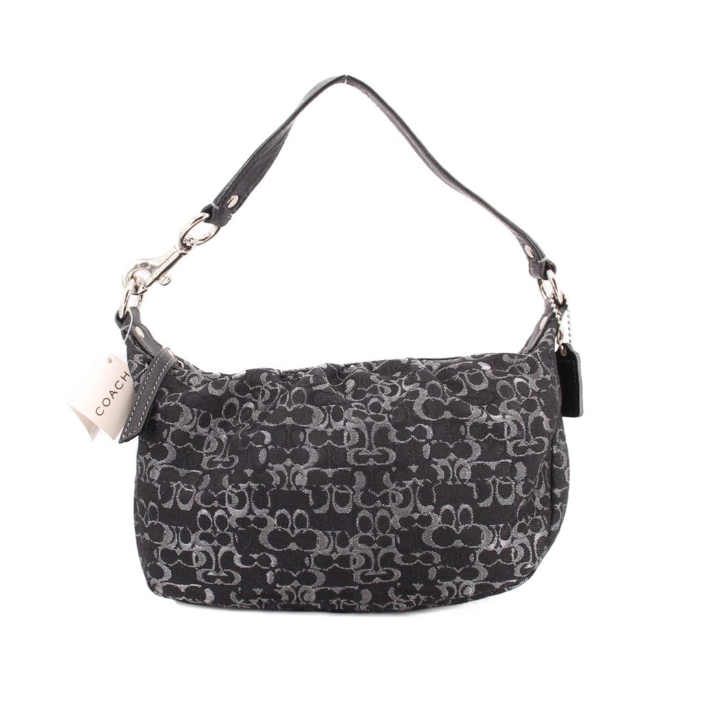 COACH logo hobo shoulder bag with chain strap, black and silver