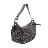 Logo print hobo shoulder bag with wide strap, front zip pocket and dangling tag