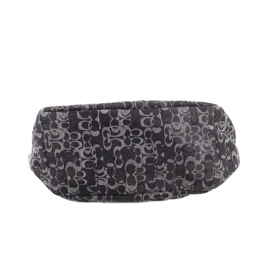 COACH logo hobo shoulder bag back view, black with silver pattern