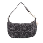 Logo print hobo shoulder bag with chain strap hardware and dark fabric body