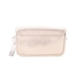 Coach Penny crossbody pouch, metallic gold, back view with top flap and side zipper.
