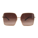 Gold square sunglasses with dark brown gradient lenses, full frame