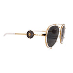 White aviator sunglasses with dark lenses and gold-tone frame accents