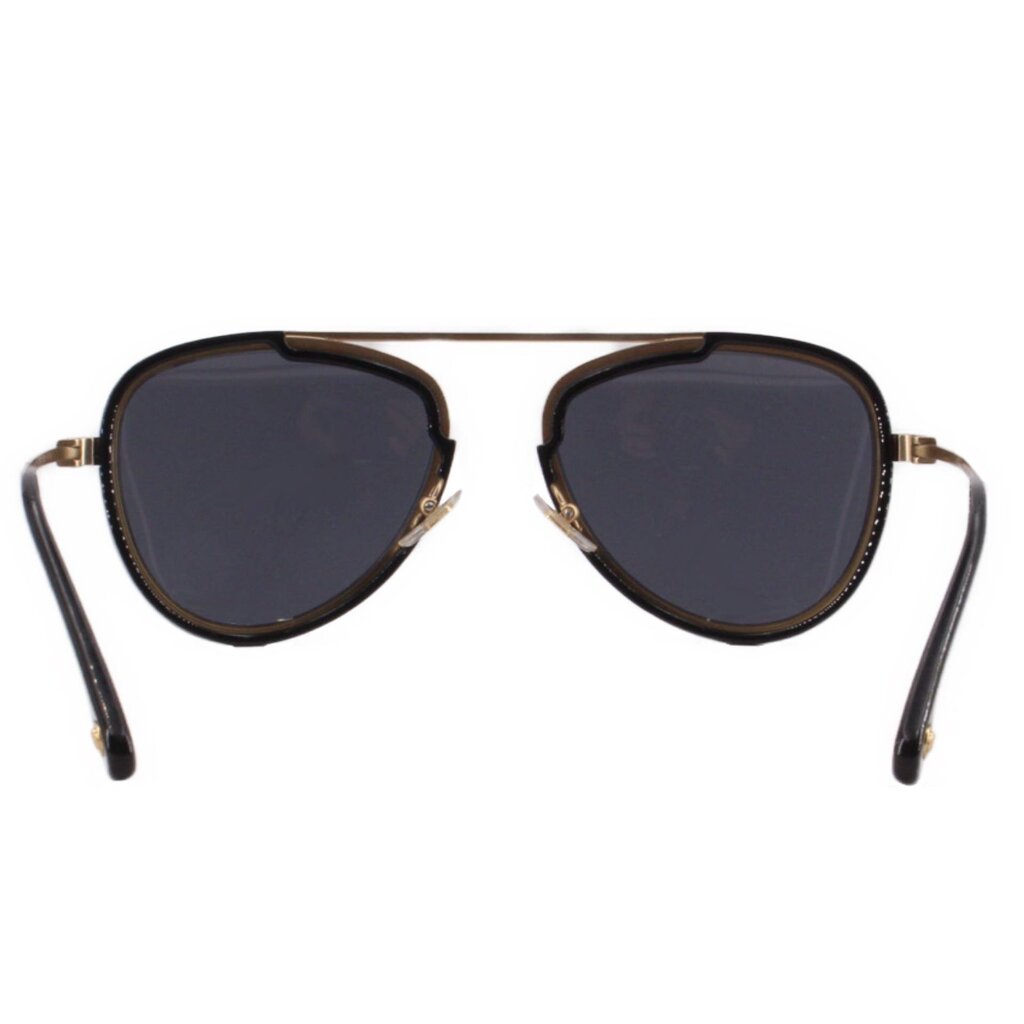 Black cat-eye sunglasses with dark lenses and gold-tone rim detailing