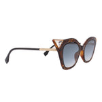 FENDI tortoise cat-eye sunglasses side view with triangular temple emblem