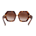 Tortoise octagonal sunglasses with temple arms and brown gradient lenses