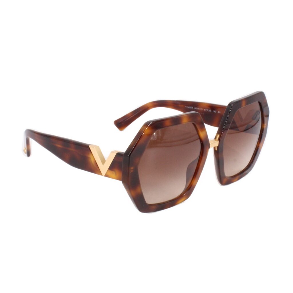 Tortoise octagonal sunglasses with brown gradient lenses, angled side view