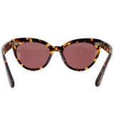Tortoise cat-eye sunglasses with dark pink lenses and jeweled details