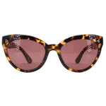 Tortoise cat-eye sunglasses with dark pink tinted lenses