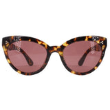Tortoise cat-eye sunglasses with dark pink tinted lenses