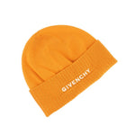 Orange knit beanie hat with GIVENCHY logo band