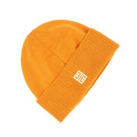 Orange ribbed beanie hat with small geometric GIVENCHY emblem