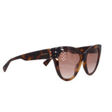 Tortoise sunglasses with GUCCI logo on side temple and tinted pink lenses