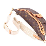 Louis Vuitton monogram belt bag with tan leather trim and dual zippers