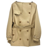 BURBERRY COLLARLESS TRENCH OUTERWEAR KHAKI S