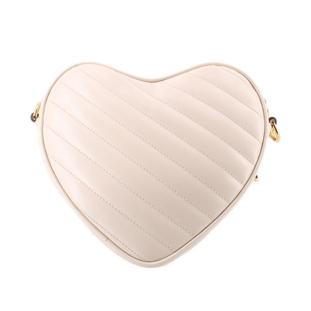 GUCCI cream heart crossbody bag with quilted stripes and gold-tone zipper pulls