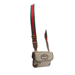 Gucci brown GG monogram crossbody bag with flap and web strap