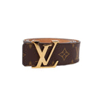 LOUIS VUITTON monogram belt in brown with gold-tone V buckle and bar strap tip