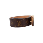 LOUIS VUITTON monogram belt, brown strap with gold-tone buckle and side clasp