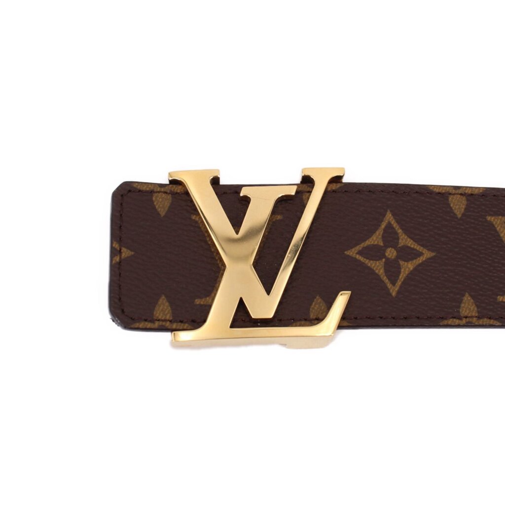 LOUIS VUITTON brown monogram belt with large gold-tone V buckle detail
